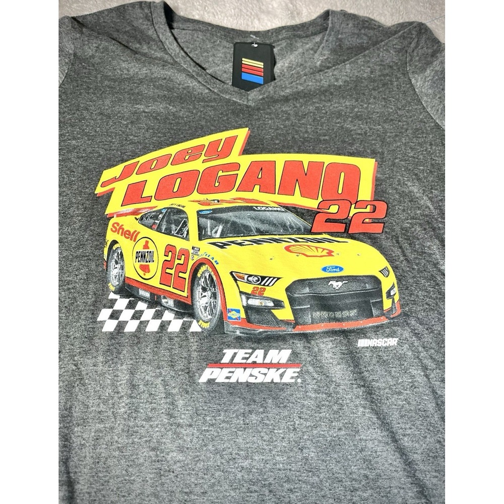 Team Penske Joey Logano #22 NASCAR Women's V-Neck Shirt XL Gray